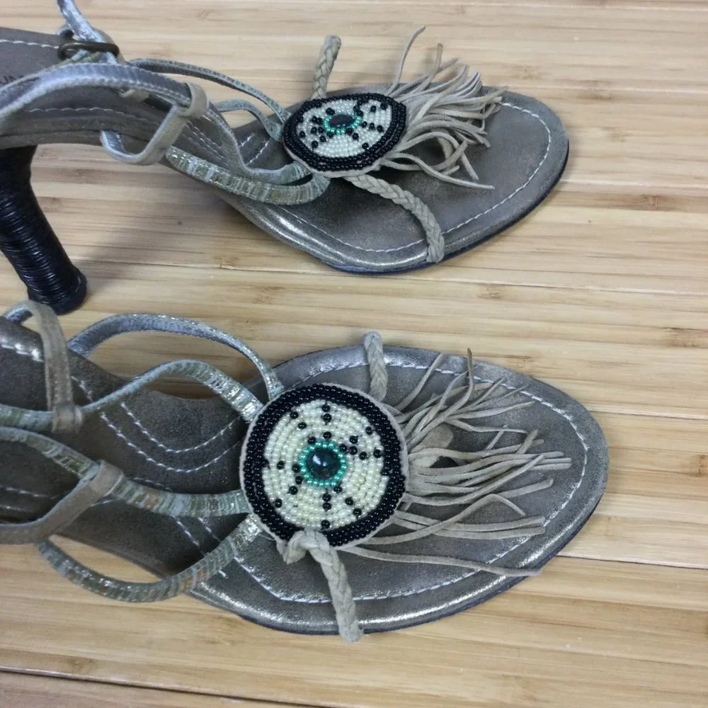 Costume National Beaded Fringe Tribal Heeled Sandals 41